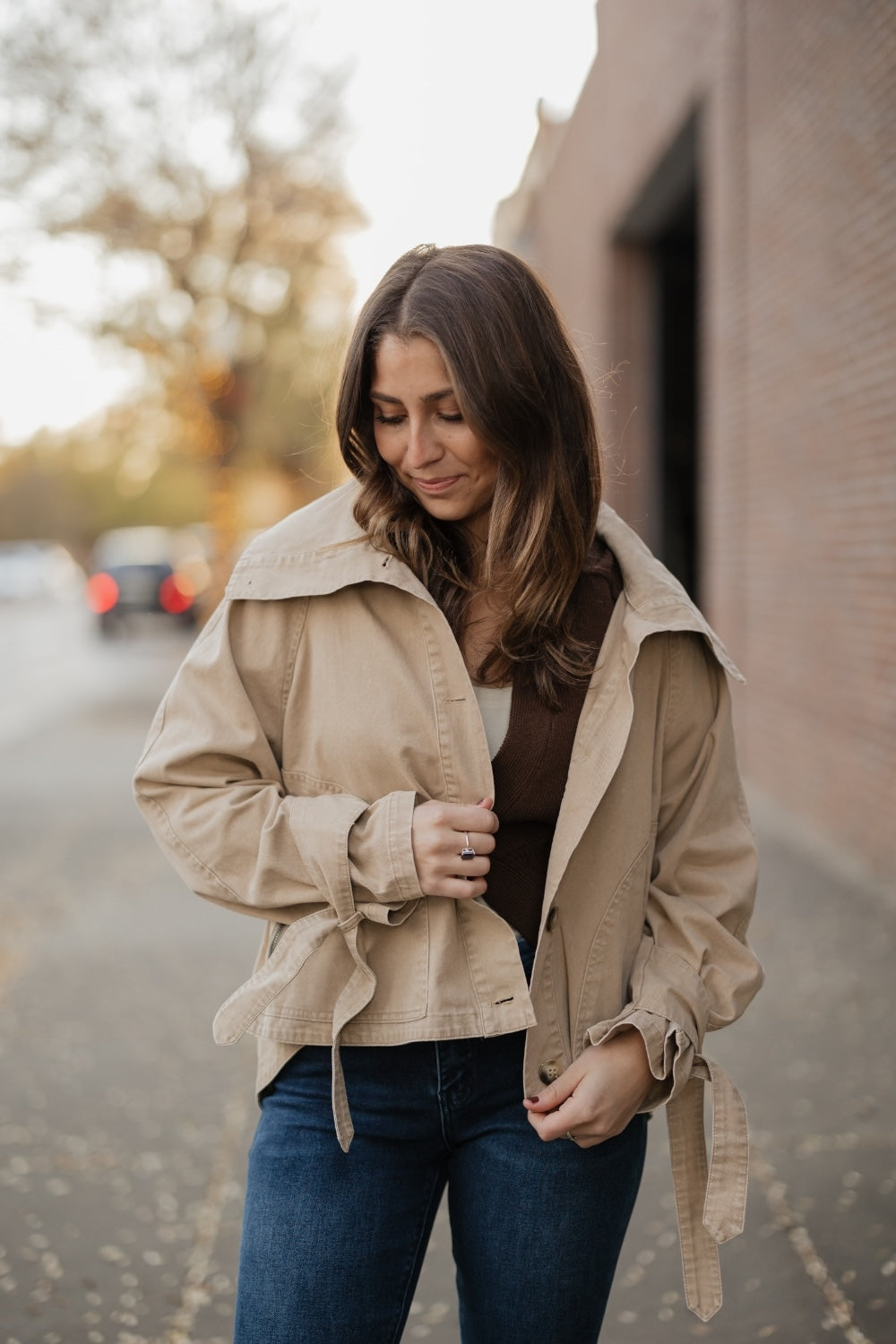 Cindy Washed Wide Collar Taupe Jacket (S-3XL)