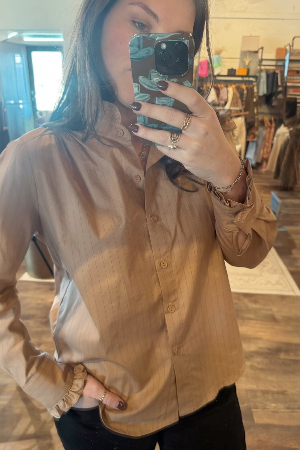 Sage Top in Camel Pinstripe (S-3XL)