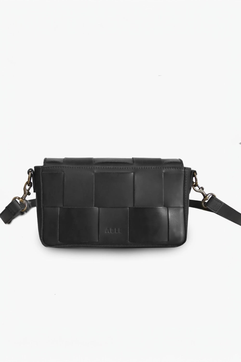 Mini Flap Woven Crossbody in Black by Able