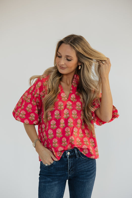 Emily Puff Sleeve Flower Print Top