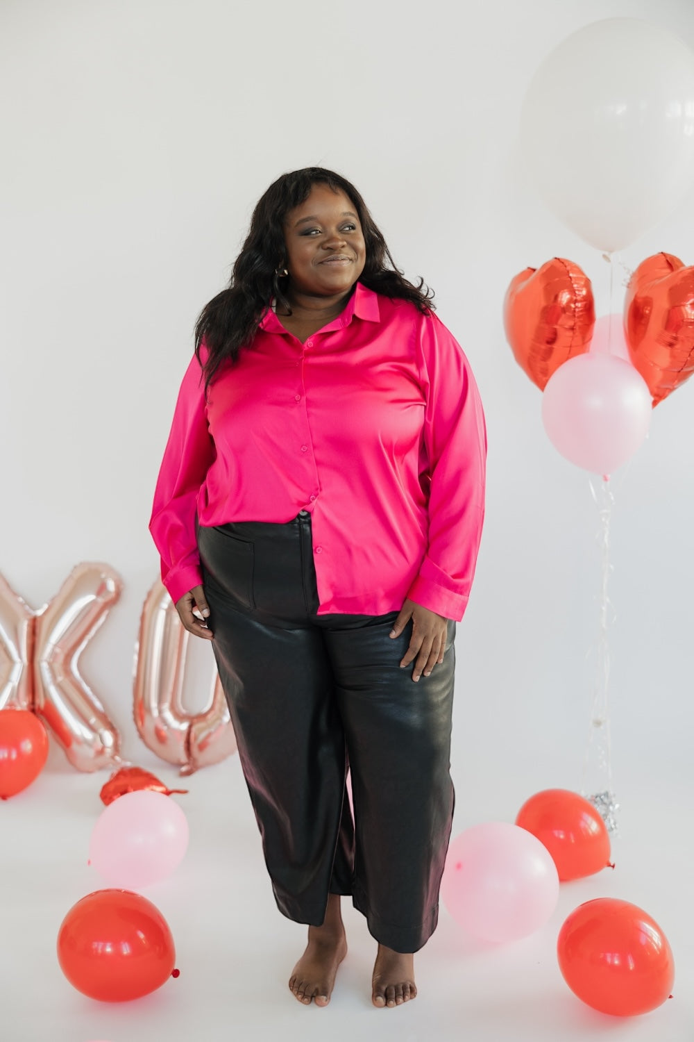 Berry Pink Satin Button Up Blouse