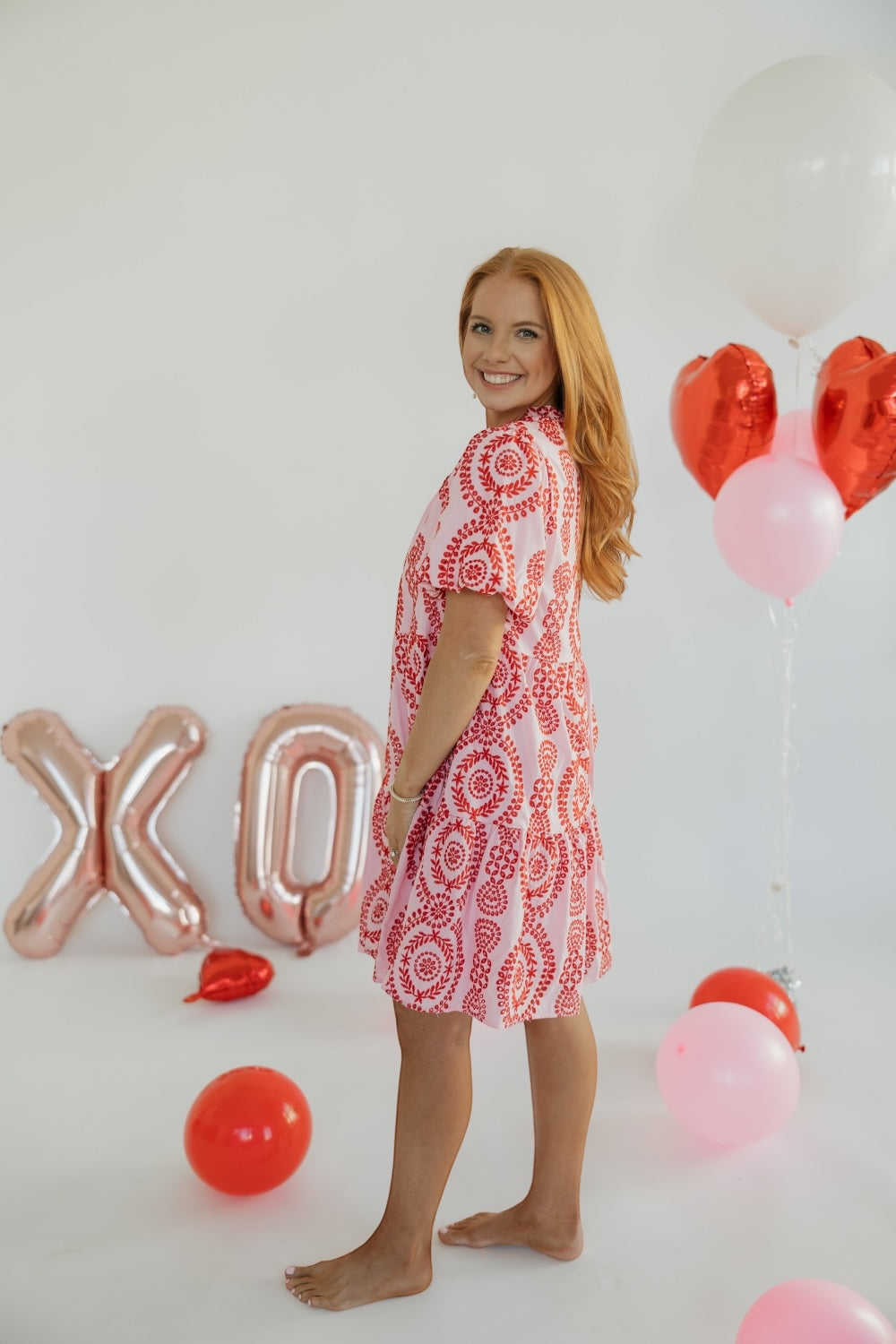 Paxton Eyelet Embroidered Pink/Red Dress