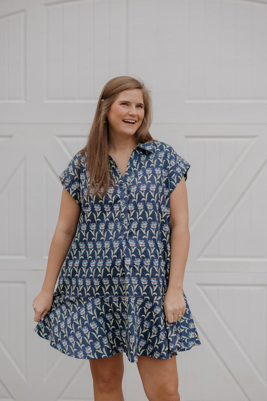 Sally Navy Floral Dress (S-2XL)