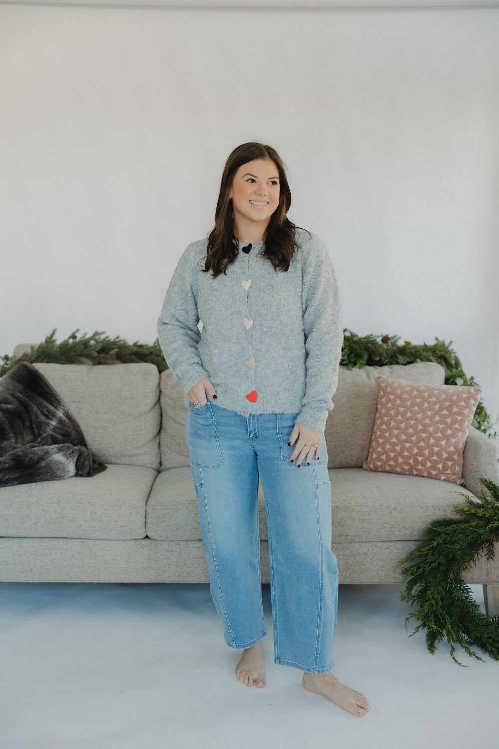 Heart Buttoned Grey Cardigan