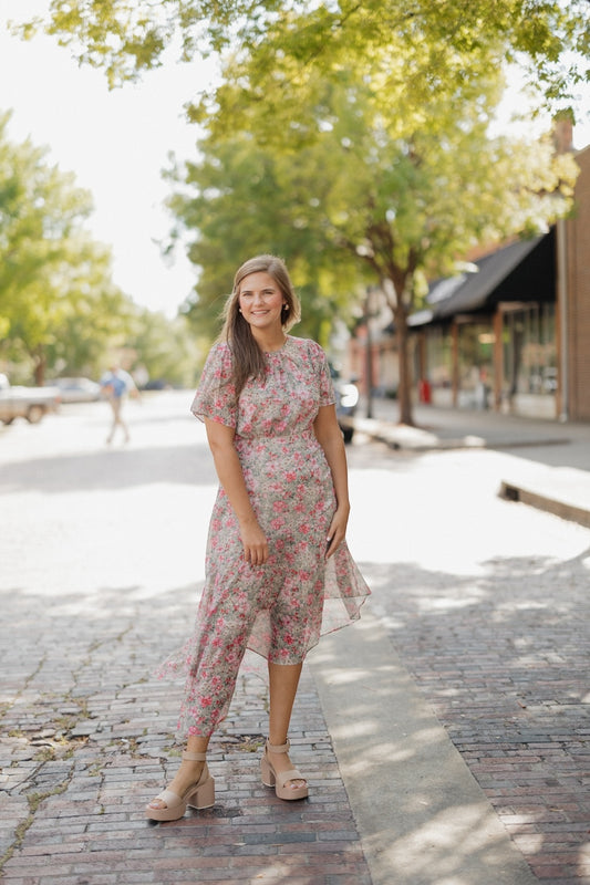 Alexis Sage Multi Floral Flutter Sleeve Midi Dress (S-3XL)