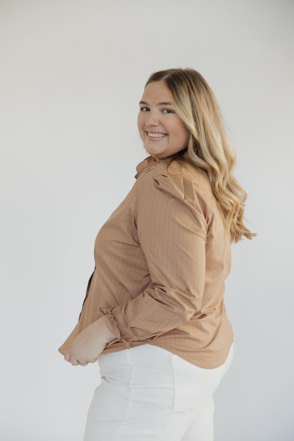 Sage Top in Camel Pinstripe (S-3XL)