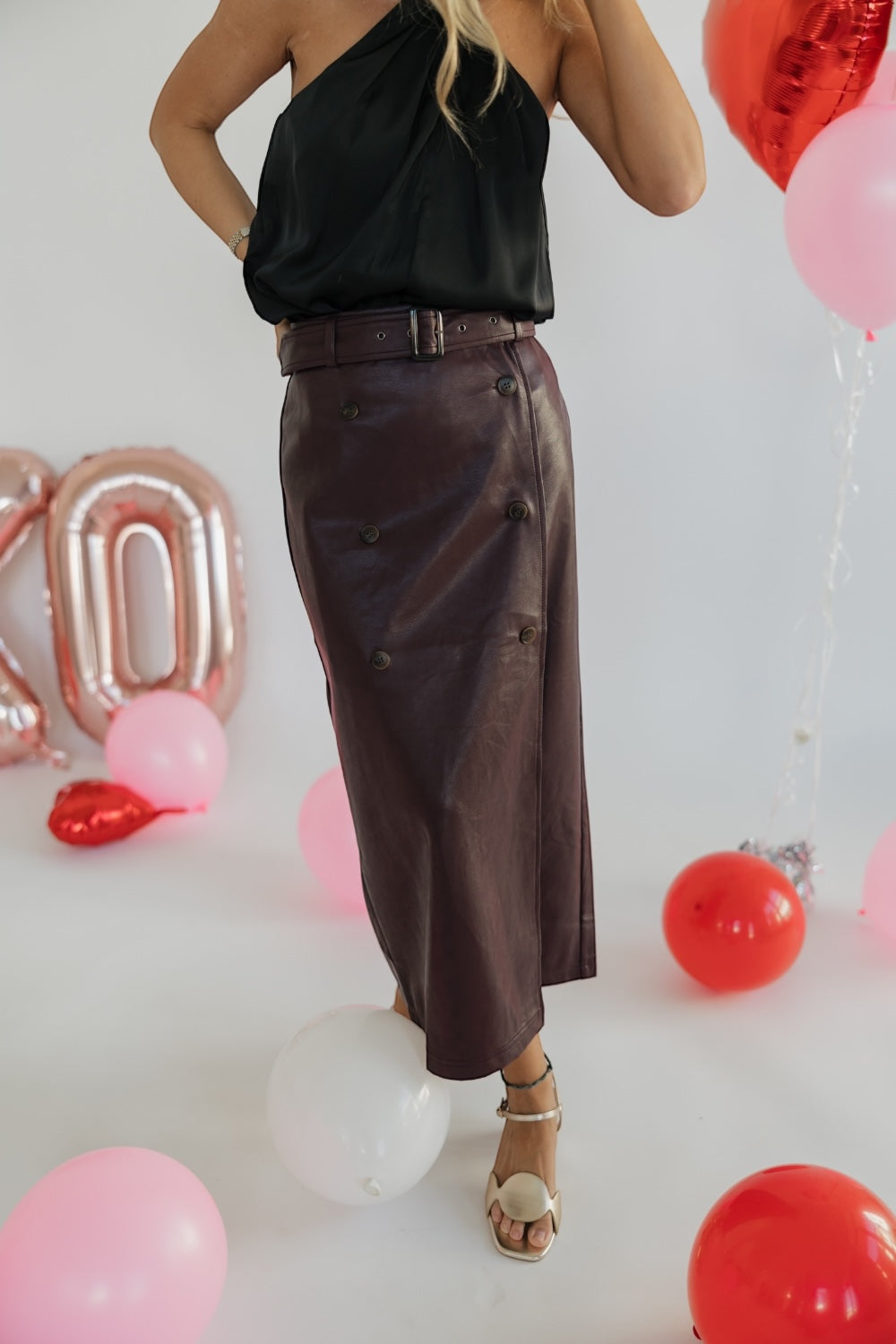 Jackie Plum Leather Double Button Skirt