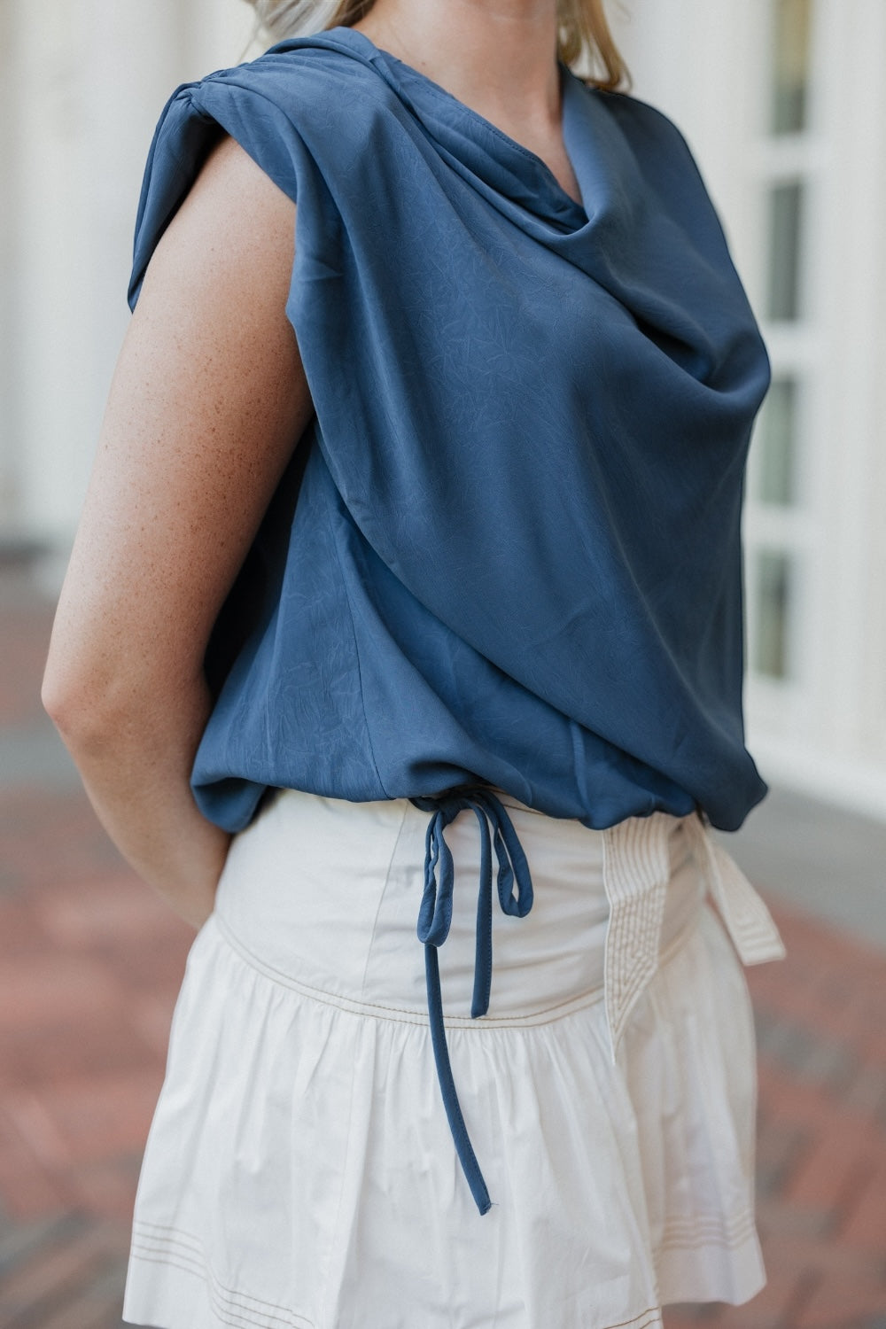 Fina Navy Cowl Neck Top