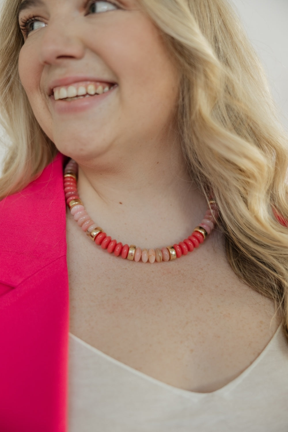 Pink & Gold Beaded Stone Necklace