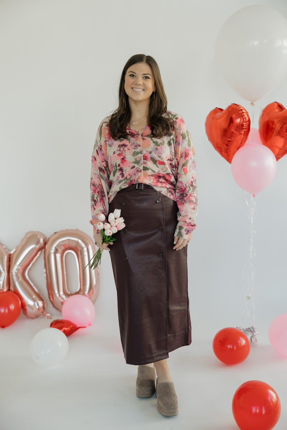 Jackie Plum Leather Double Button Skirt