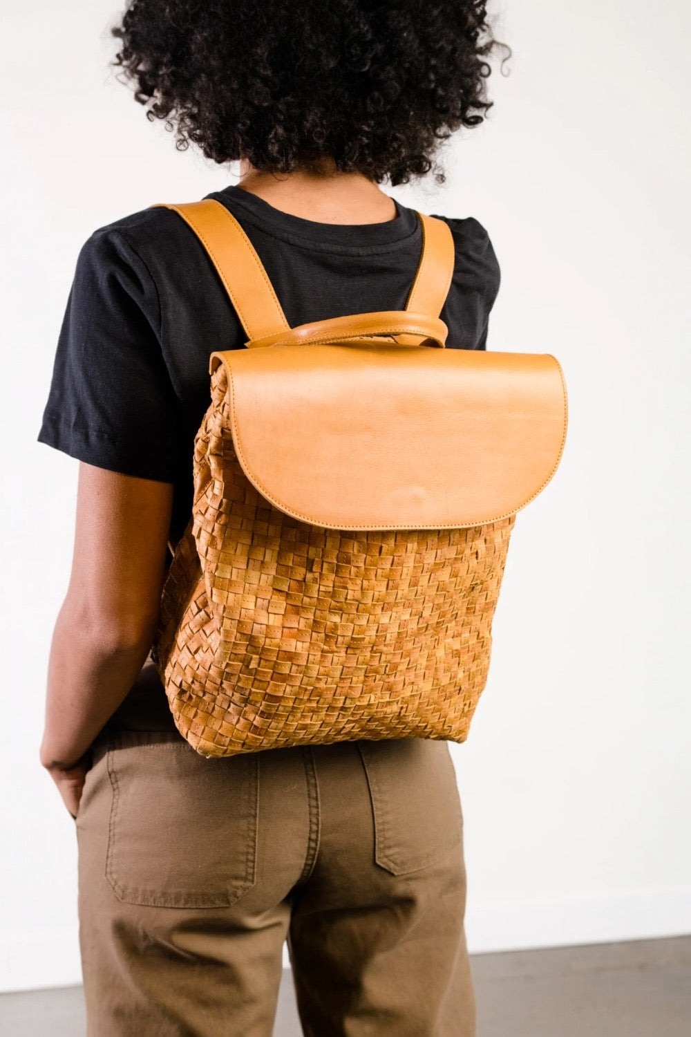 Elsa Basketweave Backpack in Cognac by Able