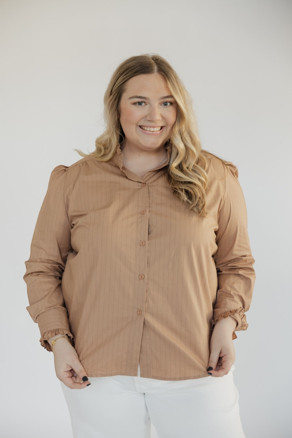 Sage Top in Camel Pinstripe (S-3XL)