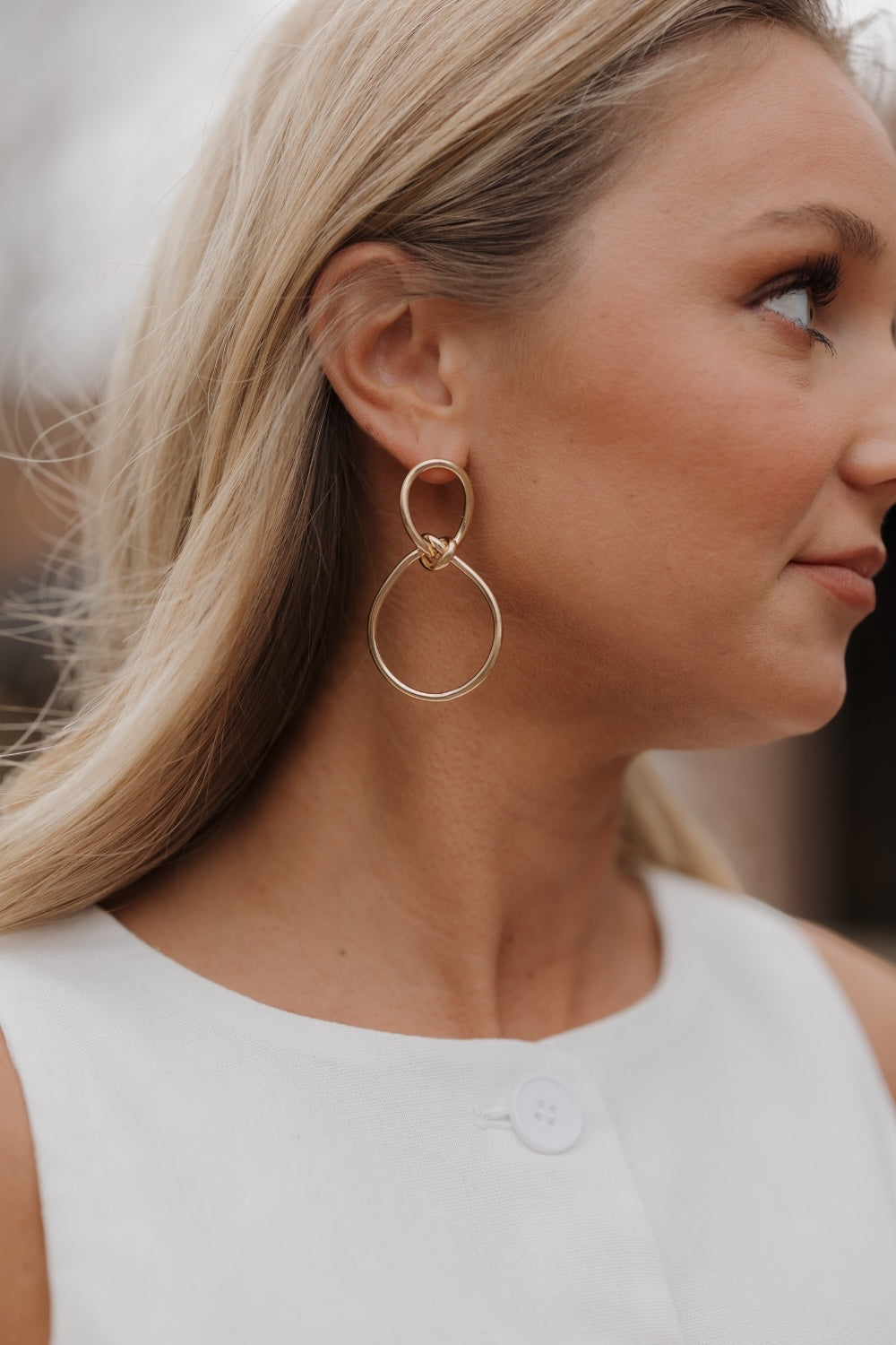 Gold Love Knot 2 Circle Earrings