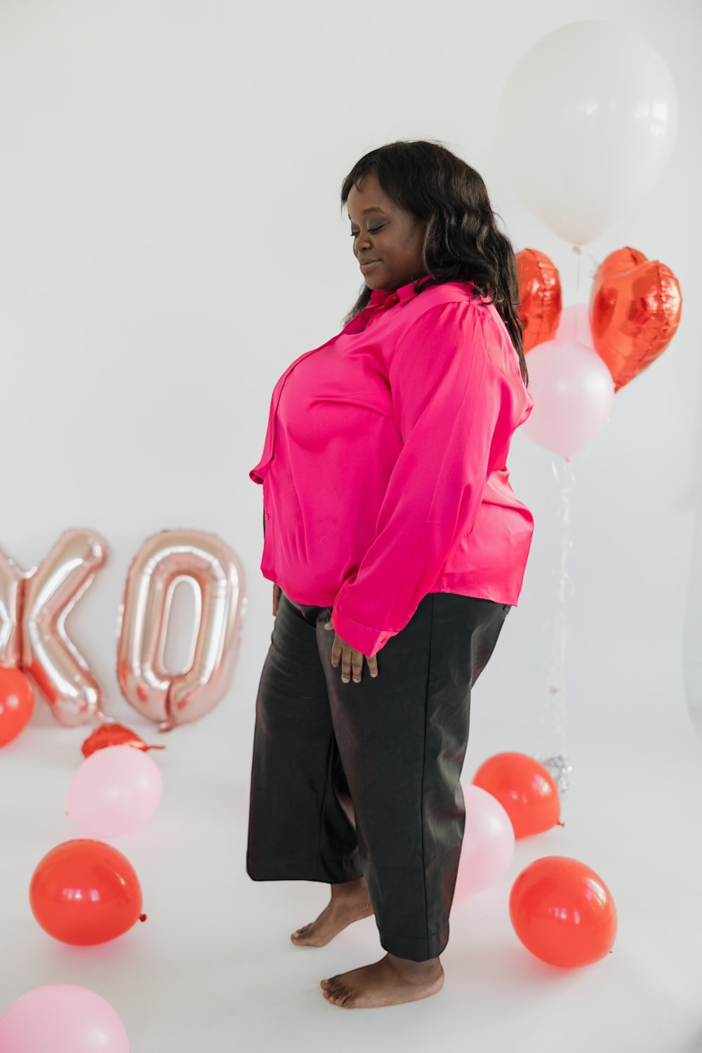 Berry Pink Satin Button Up Blouse