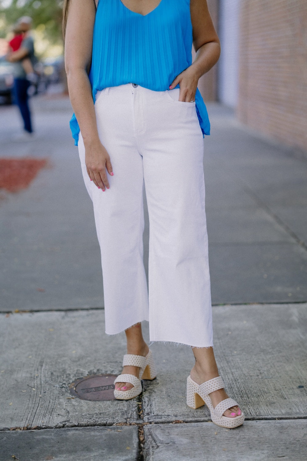 White High Rise Crop Wide Leg Jean