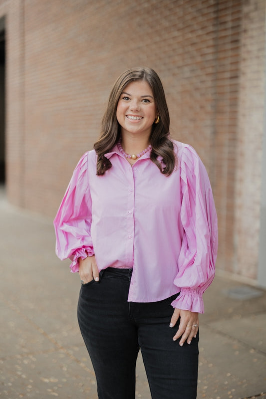 Rhonda Pink Ruffled Collar Button Down