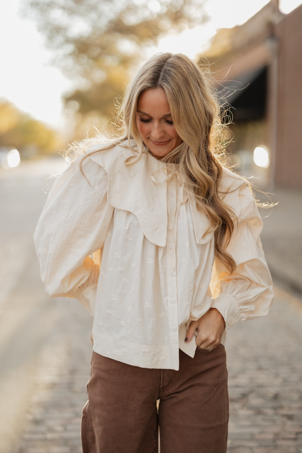 Pauline Ivory Printed Wide Collar Top