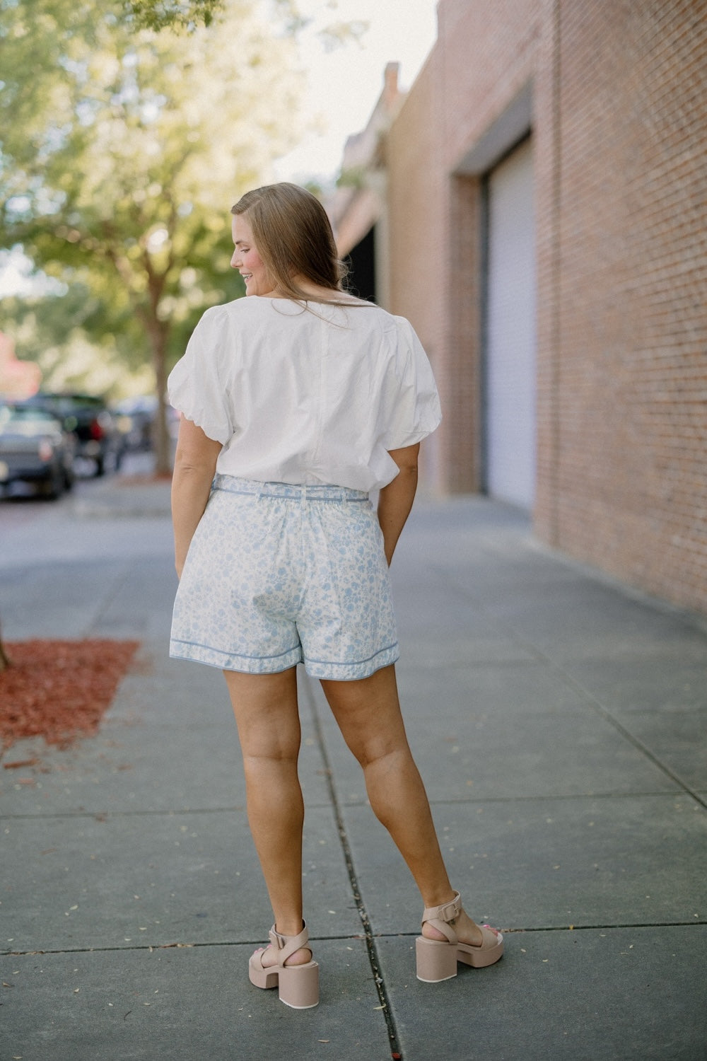 White Poplin Bubble Sleeve Top