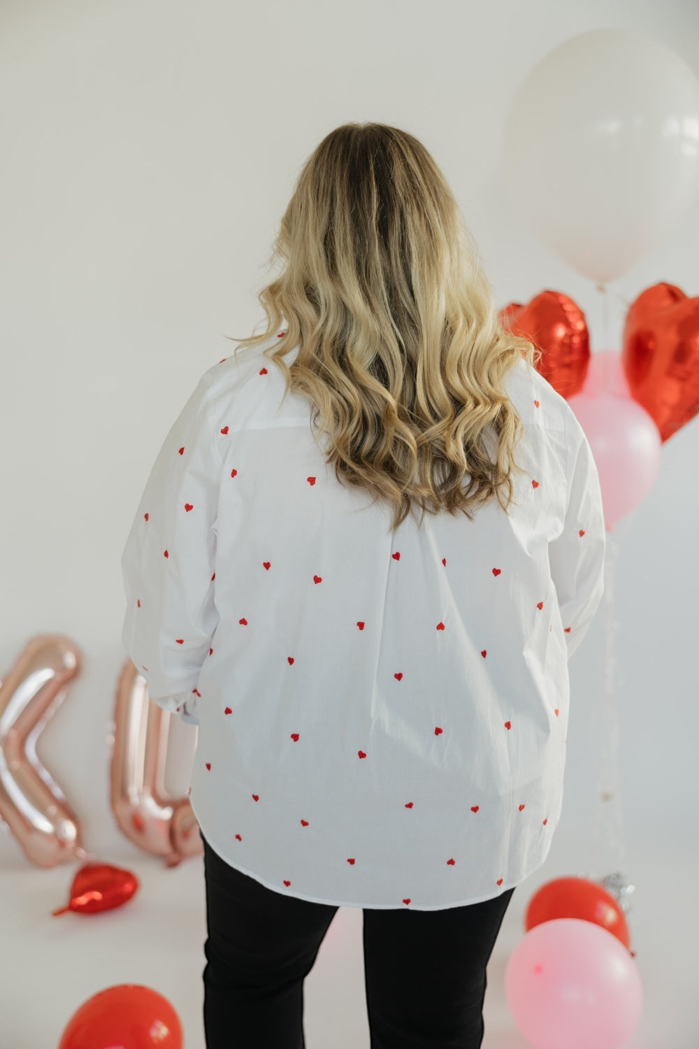 Heart Poplin White Button Up Blouse