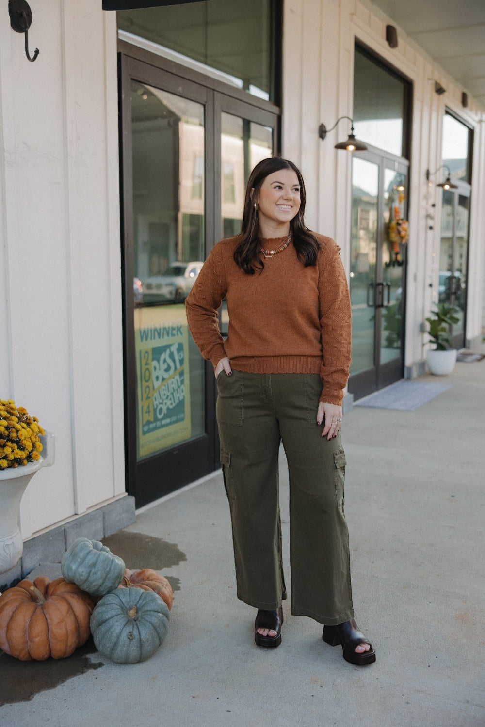 Camel Ruffle Sleeve Sweater