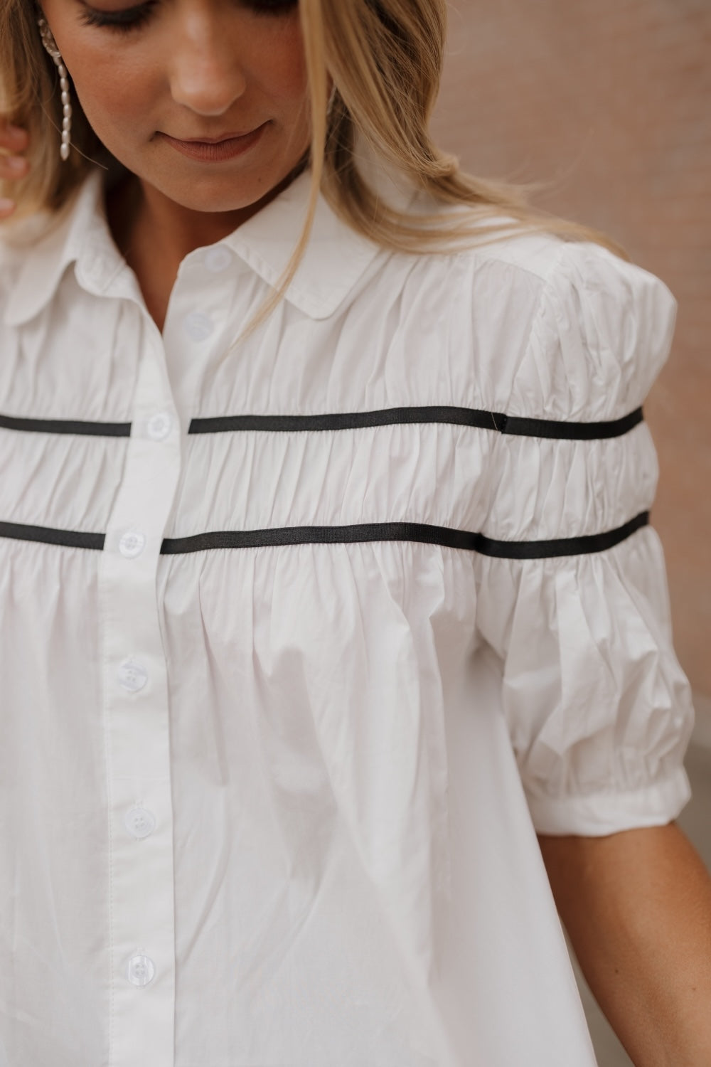 Sherry Contrast Trim White Poplin Button Down