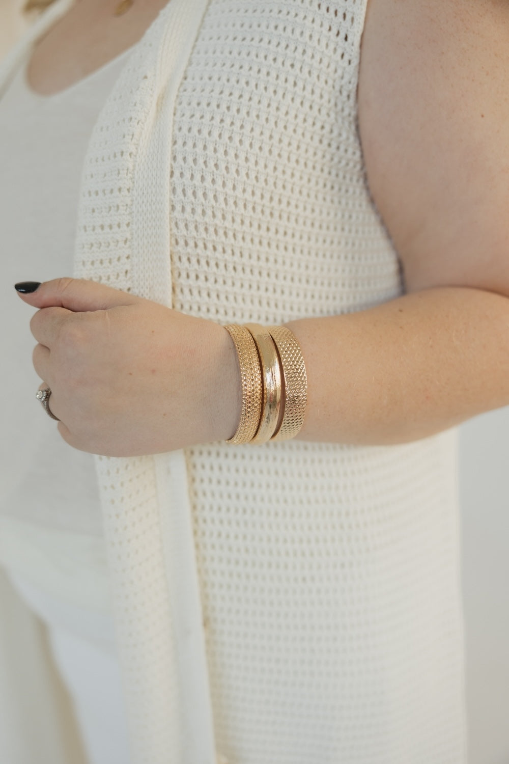 3 Row Textured Casting Bangle Bracelet in Gold