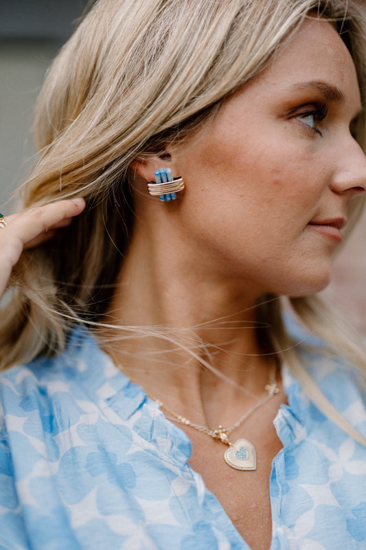 Stone & Textured Crisscross Earrings