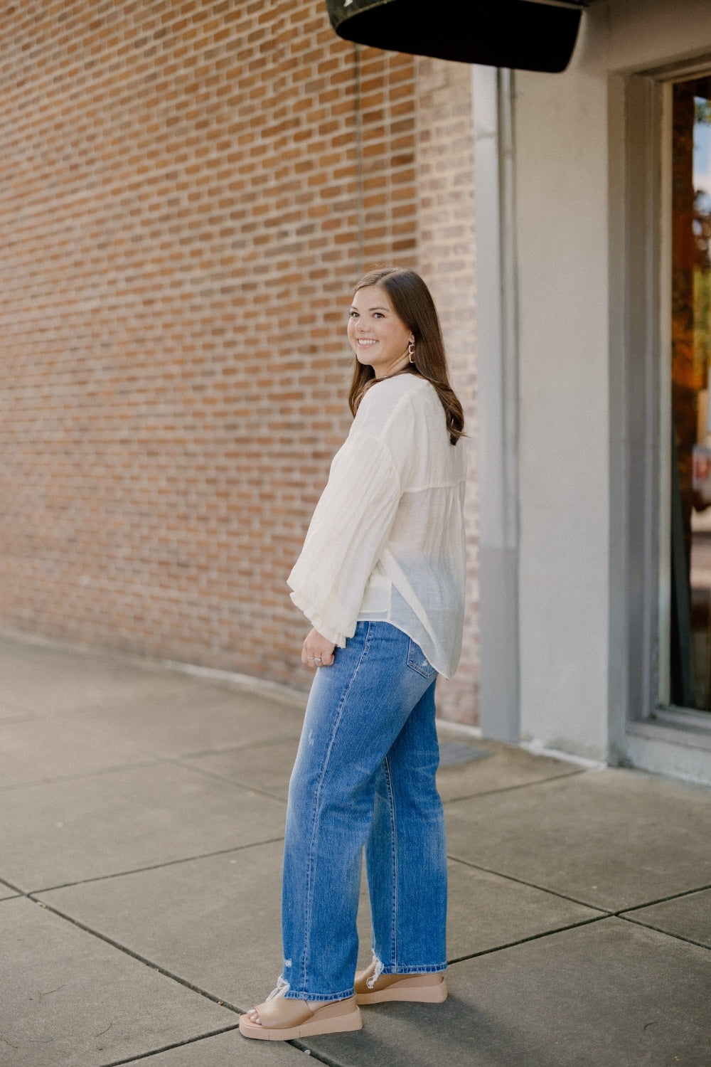 Polly Puff Sleeve Button Down Shirt in White