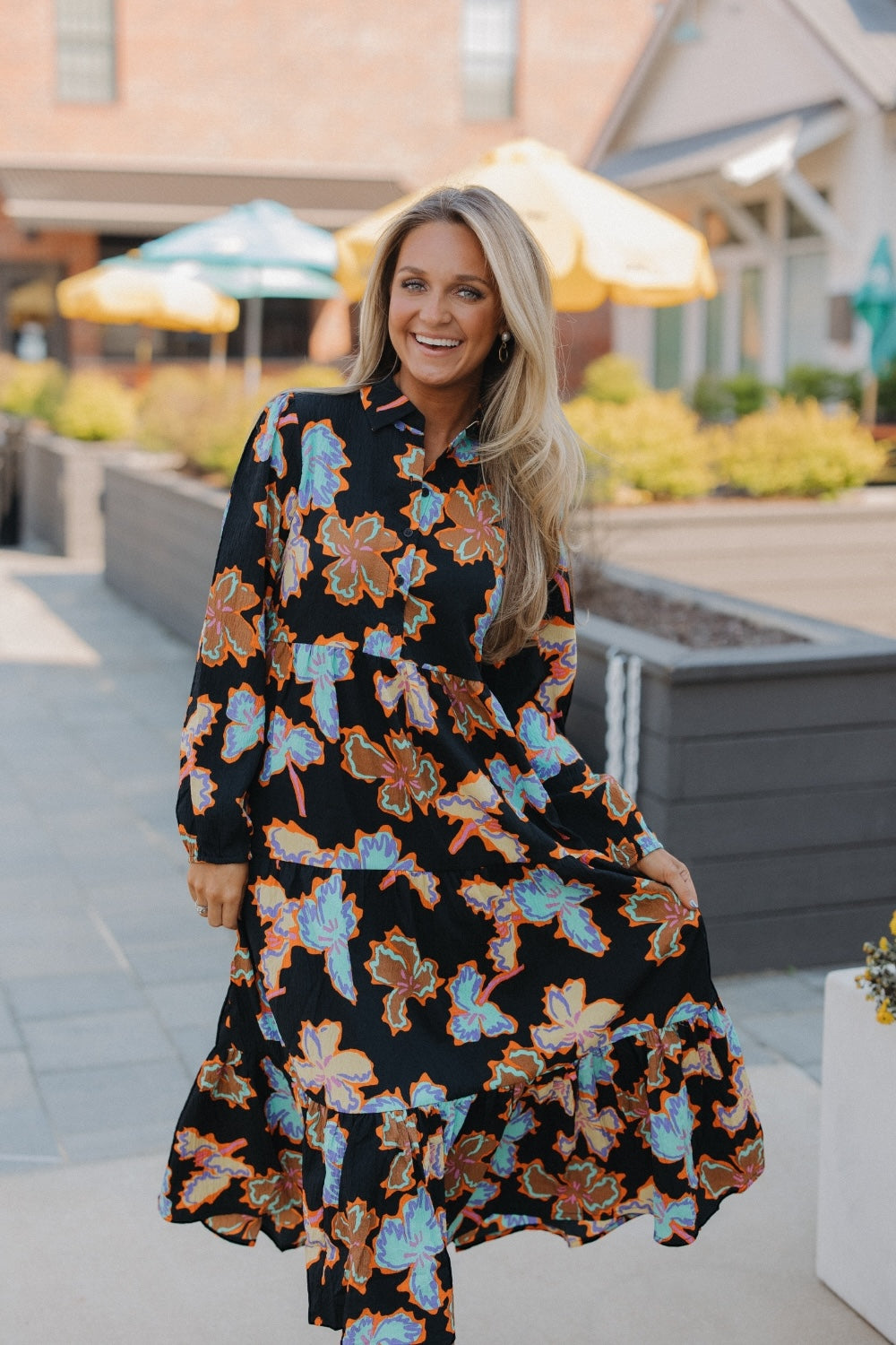 Alheli Floral Print Long Sleeve Dress