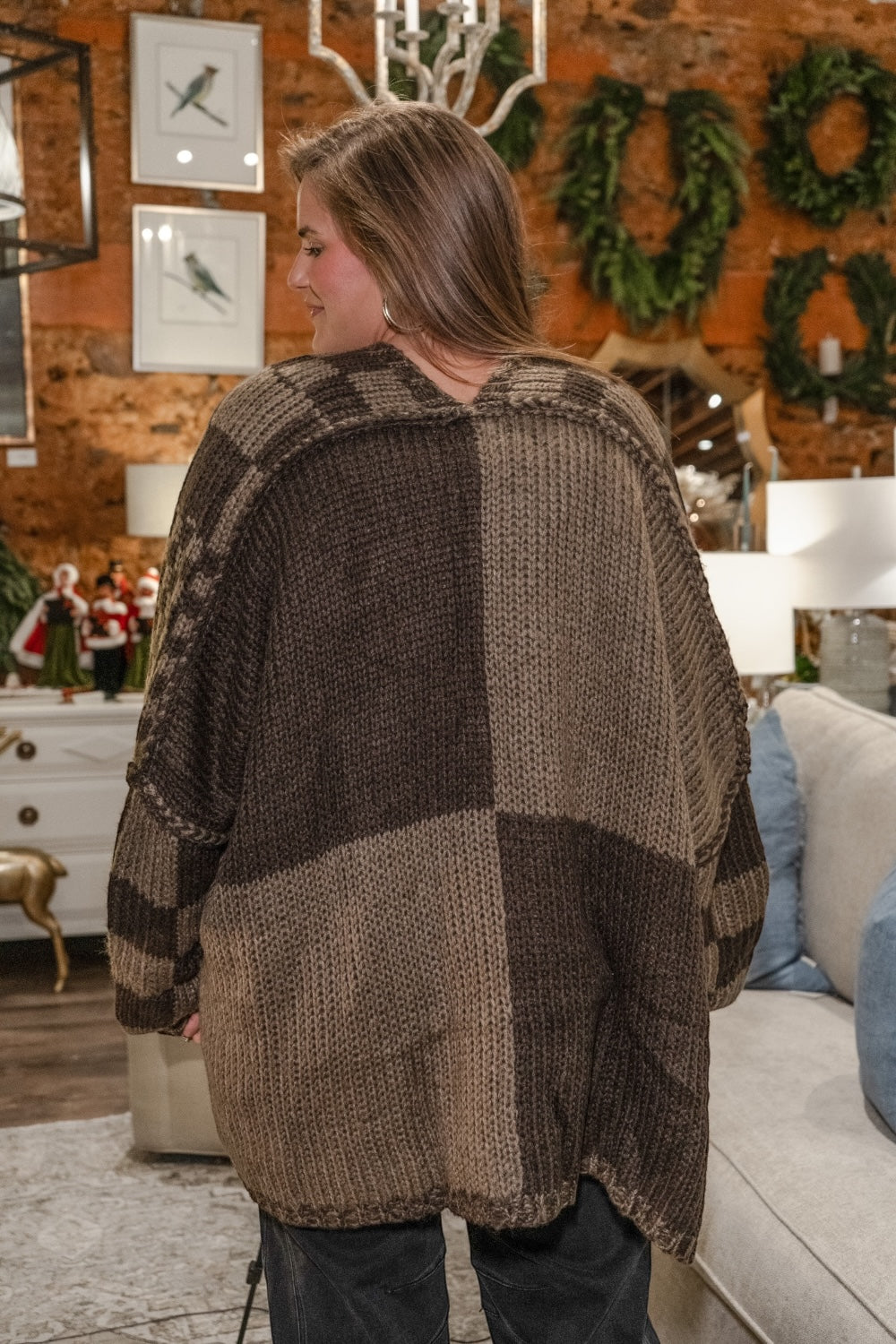 Ellie Checkered Brown Cardigan