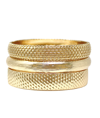 3 Row Textured Casting Bangle Bracelet in Gold