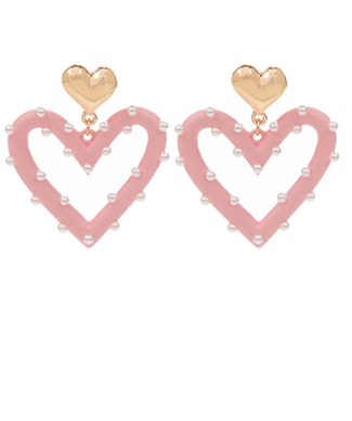 Pearl & Pink Heart 2 Drop Earrings