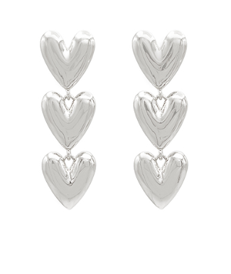 Silver Puffy Heart 3 Drop Earrings