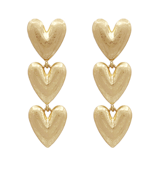 Gold Puffy Heart 3 Drop Earrings