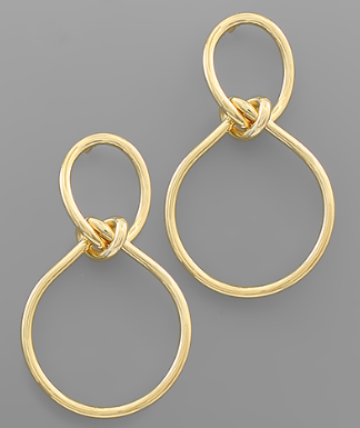 Gold Love Knot 2 Circle Earrings